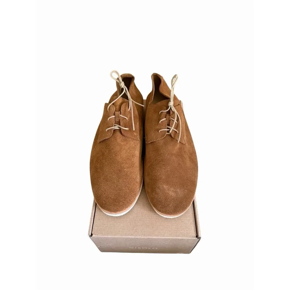 NISOLO Mens Tan Suede Lightweight Derby Shoes Lace Up Casual Dress Shoes Size 9